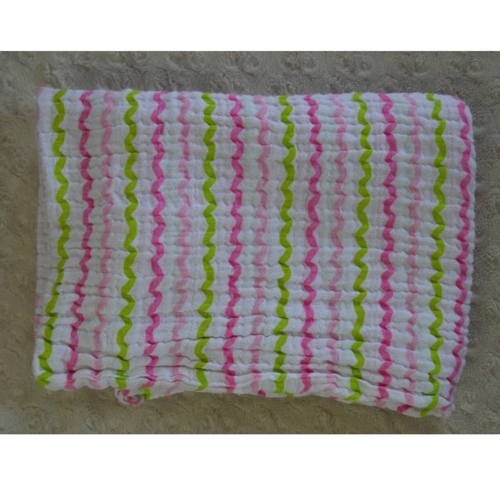 First Impressions Baby Blanket Swaddle Pink White Green Stripes Muslin Lovey